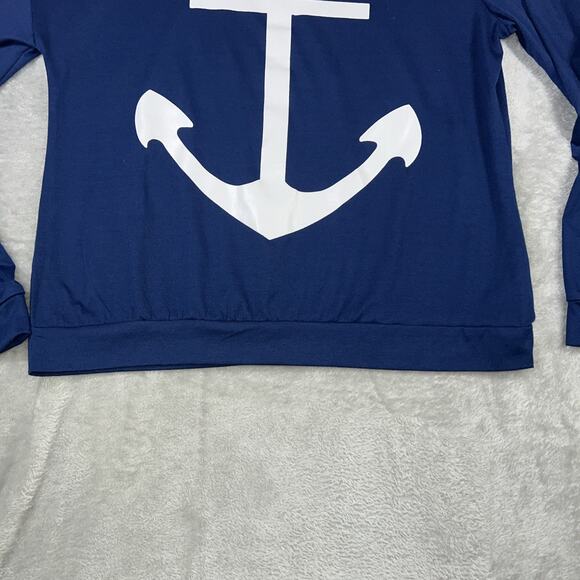 CBR Women's Pullover Size XL Blue Long Sleeve Pullover Anchor V-Neck - Picture 3 of 11